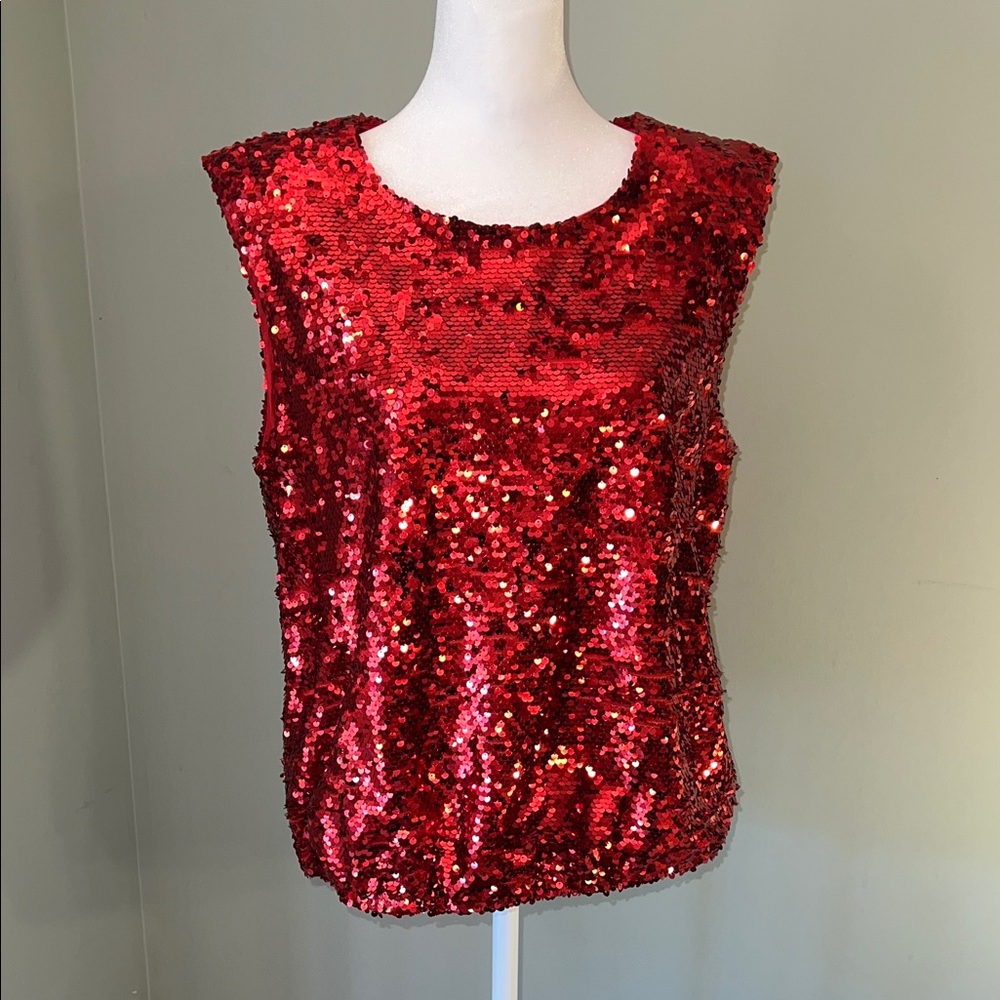 Marc New York Vibrant Red Sequin Blouse Sz M